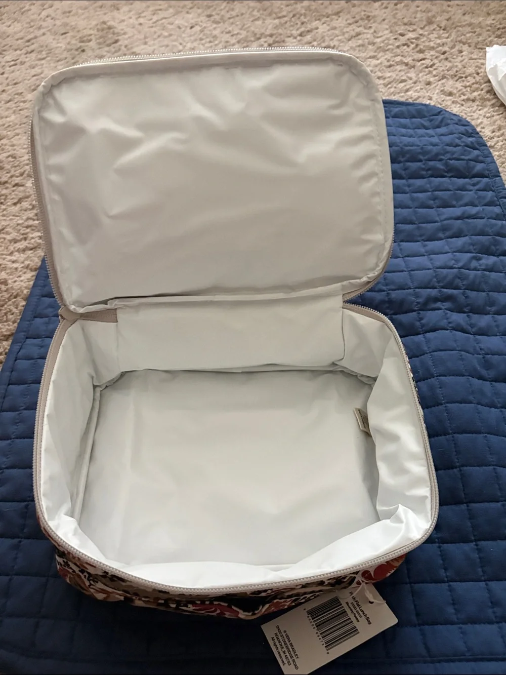 Vera Bradley Quilted pack flat lunch Bag in Cream, Brown, Rust and Pink Paisley
